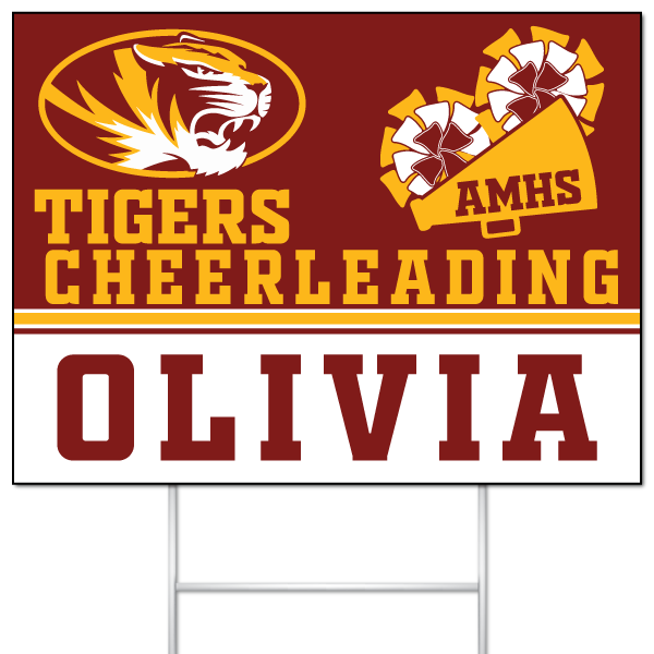 Tigers Cheerleading yard sign for Olivia AMHS