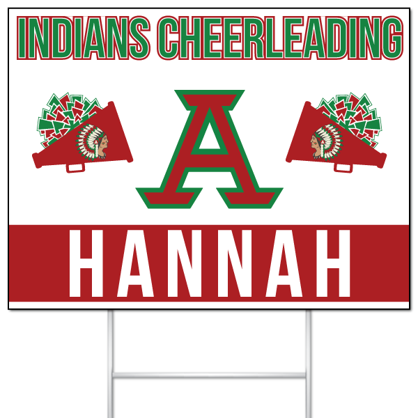 Indians Cheerleading yard sign for Hannah