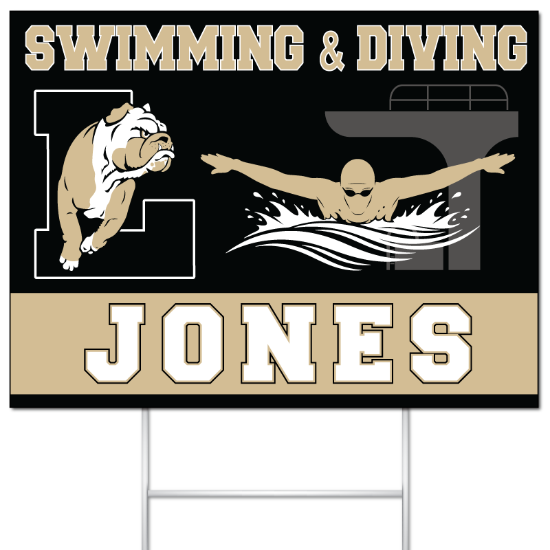 Lapel Swimming & Diving yard sign for Jones